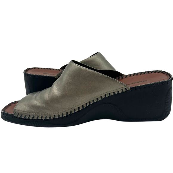 New Naturalizer Pewter Leather Slide Sandals 11 Wedge Slip-On Metallic Comfort - Picture 13 of 14